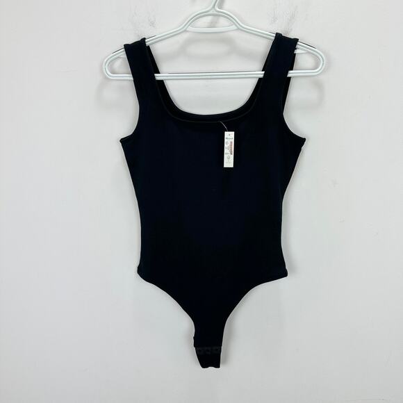 Madewell Wide Strap Tank Thong Bodysuit Black Stretch Cotton Blend Small NWT - Picture 7 of 13